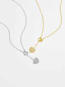 925 Sterling Silver Inlaid Zircon Heart Necklace (gold or silver)