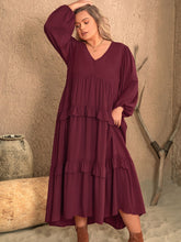 Load image into Gallery viewer, Ruffled V-Neck Long Sleeve Dress  (multiple color options)
