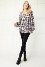 Load image into Gallery viewer, Leopard V-Neck Balloon Sleeve Blouse
