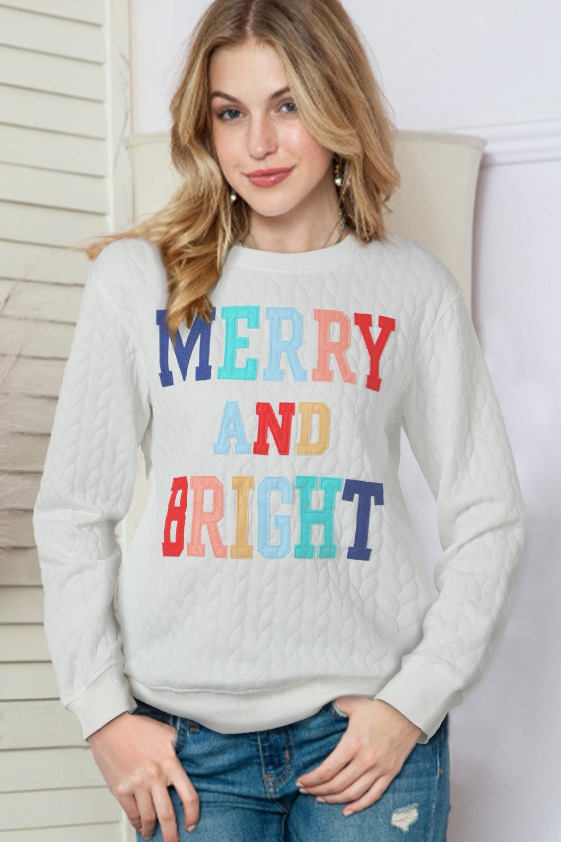 MERRY AND BRIGHT Cable Knit Pullover Sweatshirt (multiple color options)