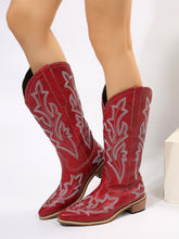 Load image into Gallery viewer, PU Leather Embroidered Geometric Point Toe Boots
