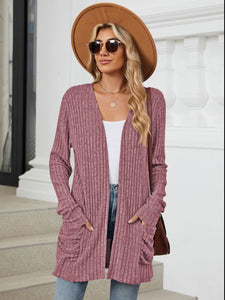 Pocketed Open Front Long Sleeve Cardigan (multiple color options)