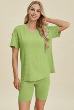 Load image into Gallery viewer, Ribbed V-Neck Short Sleeve Top and Shorts Set (multiple color options)
