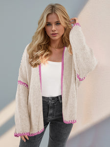 Contrast Open Front Dropped Shoulder Cardigan (multiple color options)