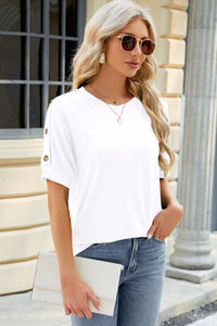 Button Bliss Round Neck Short Sleeve Top (multiple color options)