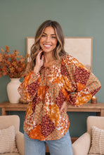 Load image into Gallery viewer, Autumn Patchwork Boho Blouse in Rust
