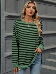 Striped Round Neck Long Sleeve Top (multiple color options)