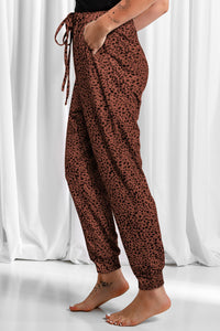 Leopard Drawstring Pocketed Pants (multiple color options)