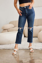 Load image into Gallery viewer, RFM &quot;Dylan&quot; Tummy Control Distressed High Waist Straight Leg Cropped Raw Hem Jeans
