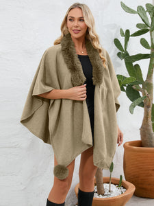 Fuzzy Trim Open Front Poncho (multiple color options)