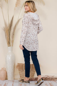 Drawstring Leopard Long Sleeve Hooded Blouse