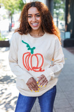 Load image into Gallery viewer, Taupe Embroidered Pumpkin Oversized Sweater
