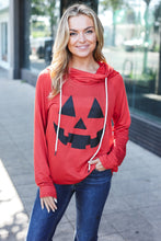 Load image into Gallery viewer, Orange Jack-O-Lantern French Terry Thumb Hole Double Hoodie
