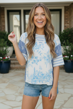 Load image into Gallery viewer, Blue Toile Mixed Print Oversized Tee
