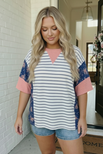 Load image into Gallery viewer, Stripe and Floral Mixed Media Oversized Top
