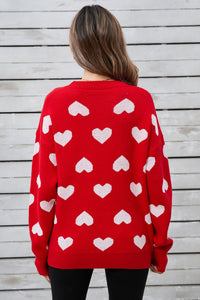 Heart Round Neck Long Sleeve Sweater (multiple color options)