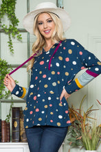 Load image into Gallery viewer, Polka Dot Drawstring Hoodie in Navy
