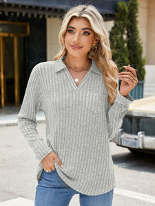 Ribbed Johnny Collar Long Sleeve Top (multiple color options)