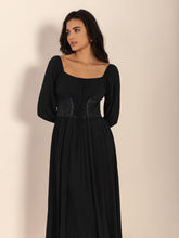 Load image into Gallery viewer, Lace-Up Square Neck Long Sleeve Midi Dress
