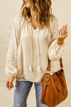 Load image into Gallery viewer, Tassel Tie Neck Long Sleeve Blouse
