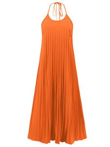 Pleated Halter Neck Sleeveless Dress (multiple color options)