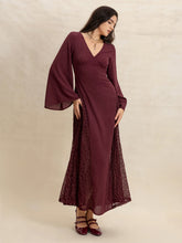 Load image into Gallery viewer, Lace Patchwork V-Neck Long Sleeve Midi Dress
