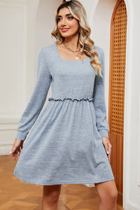 Frill Square Neck Long Sleeve Dress (multiple color options)