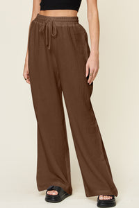 Texture Drawstring Wide Leg Pants (multiple color options)