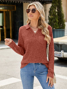 Ribbed Johnny Collar Long Sleeve Top (multiple color options)