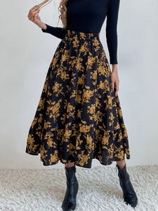 Printed Elastic Waist Midi Skirt (multiple color/print options)