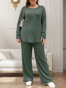 Round Neck Long Sleeve Top and Pants Lounge Set  (multiple color options)