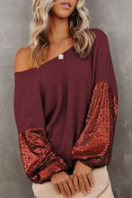 Load image into Gallery viewer, Sequin Crisscross Boat Neck Long Sleeve Blouse (2 color options)
