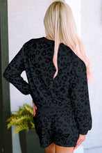 Load image into Gallery viewer, Leopard Round Neck Top and Shorts Lounge Set in Black
