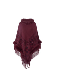 Fringe Geometric Cape Sleeve Poncho (multiple color options)