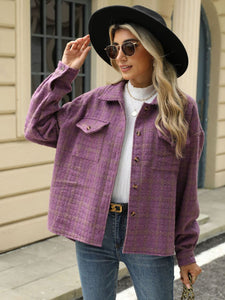 Plaid Collared Neck Long Sleeve Jacket (multiple color options)