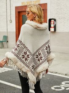 Fringe Geometric Cape Sleeve Poncho (multiple color options)