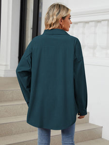 Collared Neck Long Sleeve Dropped Shoulder Shirt (multiple color options)