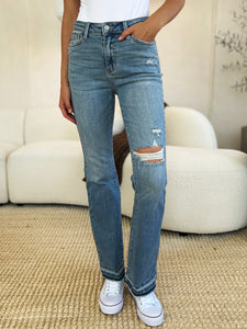Judy Blue Mid Rise Destroyed Hem Distressed Jeans