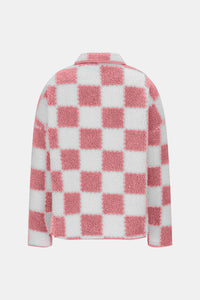 Checkered Snap Down Long Sleeve Teddy Jacket  (multiple color options)