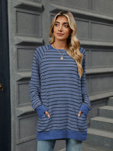 Load image into Gallery viewer, Pocketed Striped Round Neck Long Sleeve T-Shirt (multiple color options)
