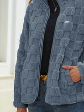 Load image into Gallery viewer, Fuzzy Checkered Zip Up Jacket (multiple color options)
