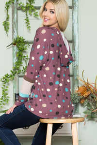 Polka Dot Drawstring Hoodie in Plum