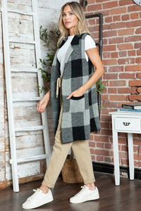 Plaid Lapel Collar Sleeveless Cardigan (multiple color options)