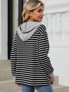 Drawstring Striped Long Sleeve Hoodie (multiple color options)