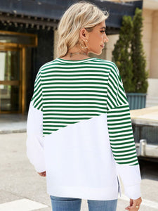 Slit Contrast Striped Long Sleeve Sweatshirt (multiple color options)