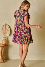 Load image into Gallery viewer, Ruffled Printed Mock Neck Cap Sleeve Mini Dress
