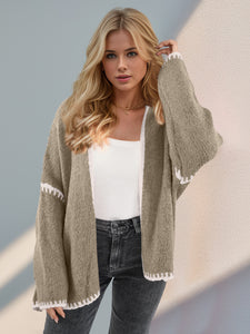 Contrast Open Front Dropped Shoulder Cardigan (multiple color options)