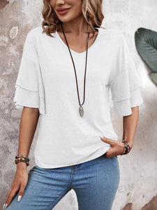 V-Neck Layered Sleeve Top(multiple color options)