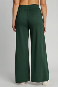 Drawstring Wide Leg Pants with Pockets in Evergreen