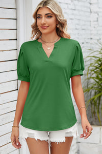 Notched Ruched Short Sleeve Top (multiple color options)